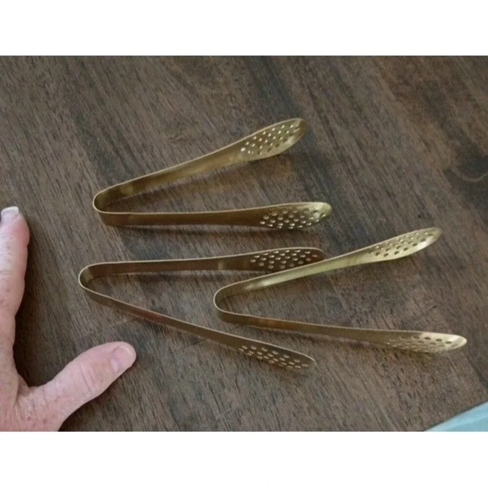 3-Pack Mini GOLD METAL Perforated Serving TONGS -Reusable. PARTY UTENSIL-SERVER.